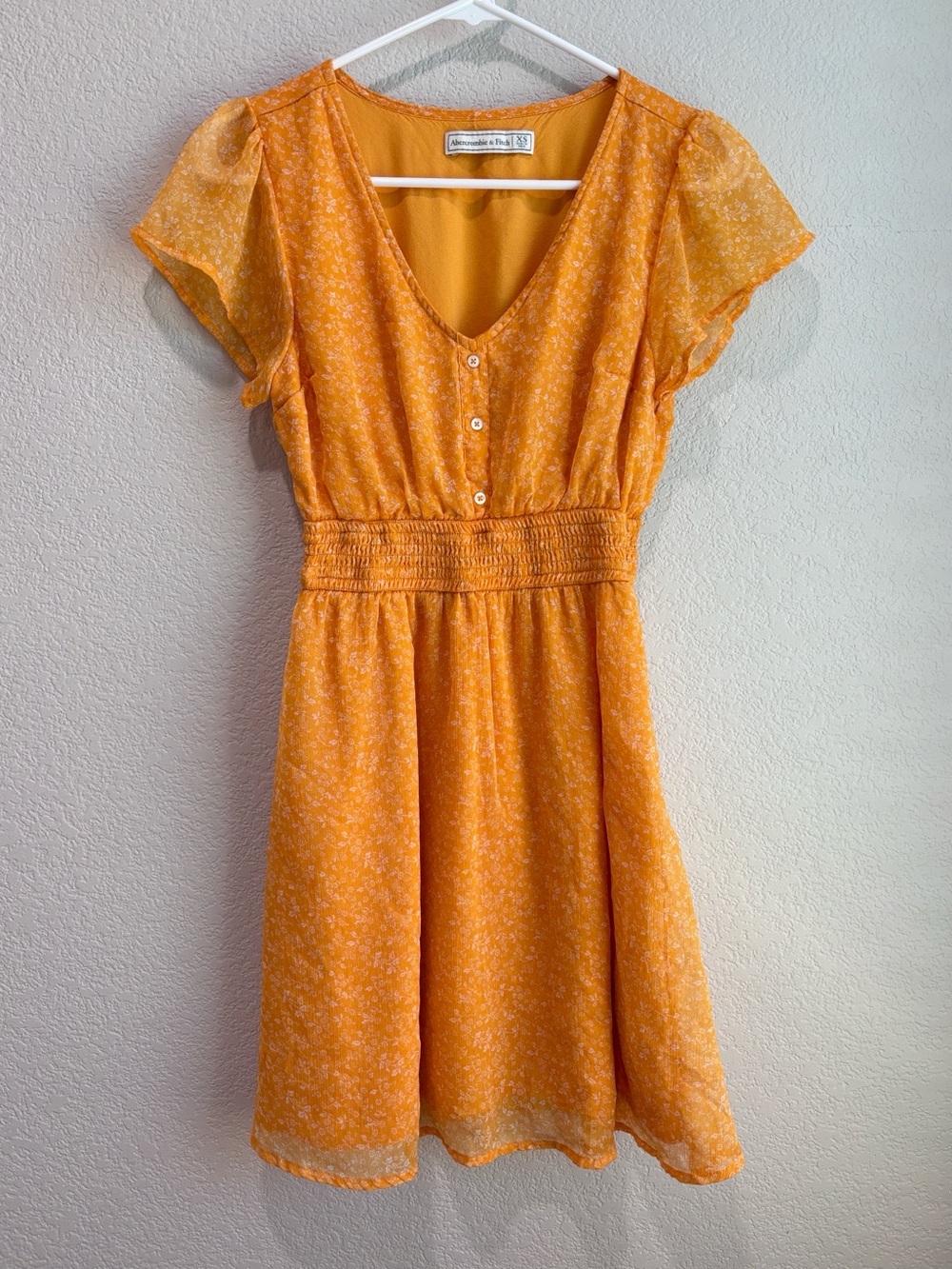 Abercrombie & Fitch Floral Orange Flutter Sleeve Mini Dress XS